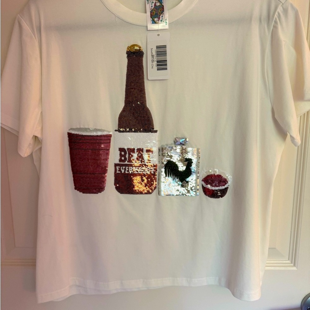 NWT QUEEN OF SPARKLES South Carolina Gamecock White Sequin Tee